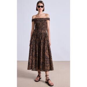 Apiece Apart Large Lace Floral Chocolate Britt Off-Shoulder Maxi size XL